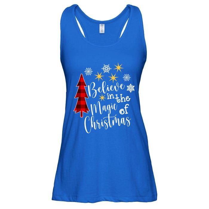 Cute Casual Believe In Magic Of Christmas Tree Buffalo Plaid Great Gift Ladies Essential Flowy Tank