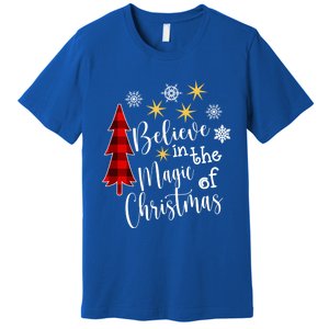 Cute Casual Believe In Magic Of Christmas Tree Buffalo Plaid Great Gift Premium T-Shirt