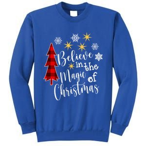 Cute Casual Believe In Magic Of Christmas Tree Buffalo Plaid Great Gift Tall Sweatshirt