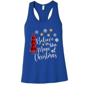 Cute Casual Believe In Magic Of Christmas Tree Buffalo Plaid Great Gift Women's Racerback Tank