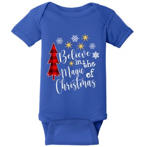 Cute Casual Believe In Magic Of Christmas Tree Buffalo Plaid Great Gift Baby Bodysuit