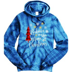 Cute Casual Believe In Magic Of Christmas Tree Buffalo Plaid Great Gift Tie Dye Hoodie