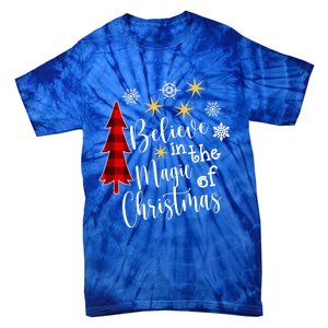 Cute Casual Believe In Magic Of Christmas Tree Buffalo Plaid Great Gift Tie-Dye T-Shirt