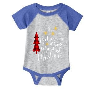 Cute Casual Believe In Magic Of Christmas Tree Buffalo Plaid Great Gift Infant Baby Jersey Bodysuit