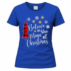 Cute Casual Believe In Magic Of Christmas Tree Buffalo Plaid Great Gift Women's T-Shirt