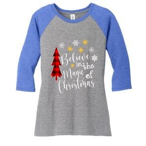 Cute Casual Believe In Magic Of Christmas Tree Buffalo Plaid Great Gift Women's Tri-Blend 3/4-Sleeve Raglan Shirt