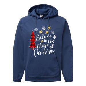 Cute Casual Believe In Magic Of Christmas Tree Buffalo Plaid Great Gift Performance Fleece Hoodie