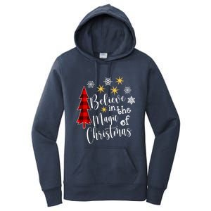 Cute Casual Believe In Magic Of Christmas Tree Buffalo Plaid Great Gift Women's Pullover Hoodie