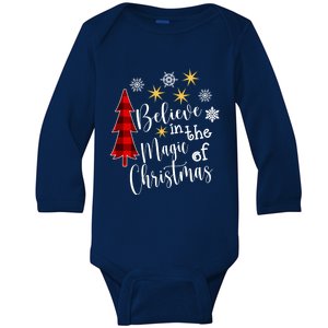 Cute Casual Believe In Magic Of Christmas Tree Buffalo Plaid Great Gift Baby Long Sleeve Bodysuit