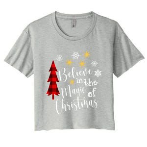 Cute Casual Believe In Magic Of Christmas Tree Buffalo Plaid Great Gift Women's Crop Top Tee