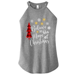 Cute Casual Believe In Magic Of Christmas Tree Buffalo Plaid Great Gift Women's Perfect Tri Rocker Tank