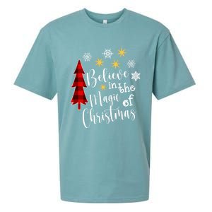 Cute Casual Believe In Magic Of Christmas Tree Buffalo Plaid Great Gift Sueded Cloud Jersey T-Shirt