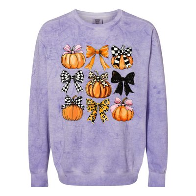 Cute Coquette Bows Pumpkin Season Halloween Autumn Fall Colorblast Crewneck Sweatshirt