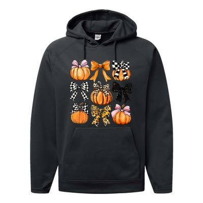 Cute Coquette Bows Pumpkin Season Halloween Autumn Fall Performance Fleece Hoodie