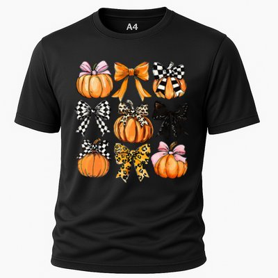 Cute Coquette Bows Pumpkin Season Halloween Autumn Fall Cooling Performance Crew T-Shirt