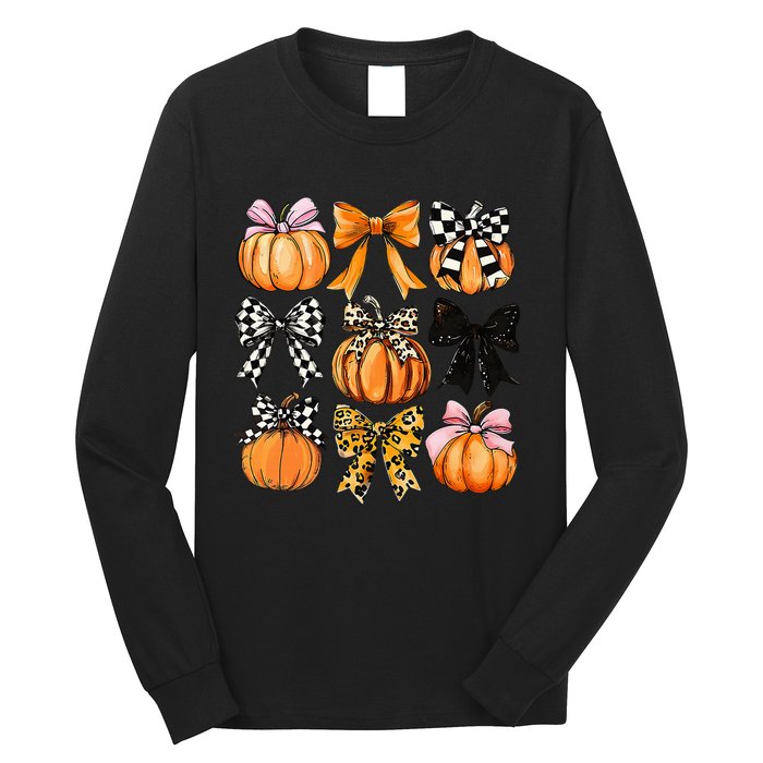 Cute Coquette Bows Pumpkin Season Halloween Autumn Fall Long Sleeve Shirt