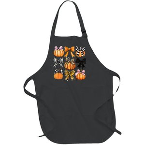 Cute Coquette Bows Pumpkin Season Halloween Autumn Fall Full-Length Apron With Pockets