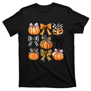 Cute Coquette Bows Pumpkin Season Halloween Autumn Fall T-Shirt