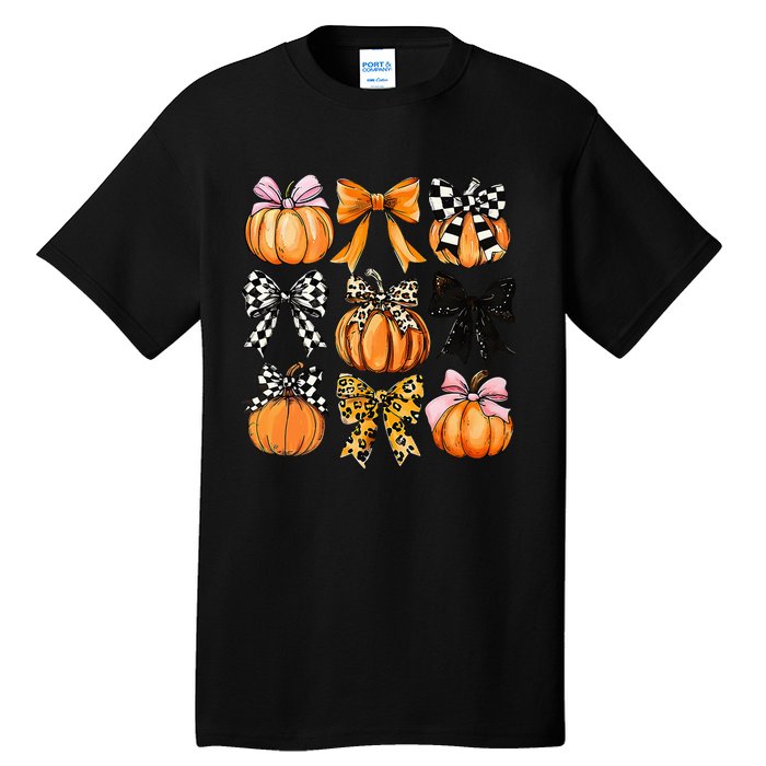 Cute Coquette Bows Pumpkin Season Halloween Autumn Fall Tall T-Shirt