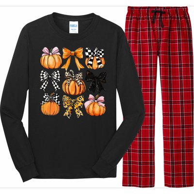 Cute Coquette Bows Pumpkin Season Halloween Autumn Fall Long Sleeve Pajama Set