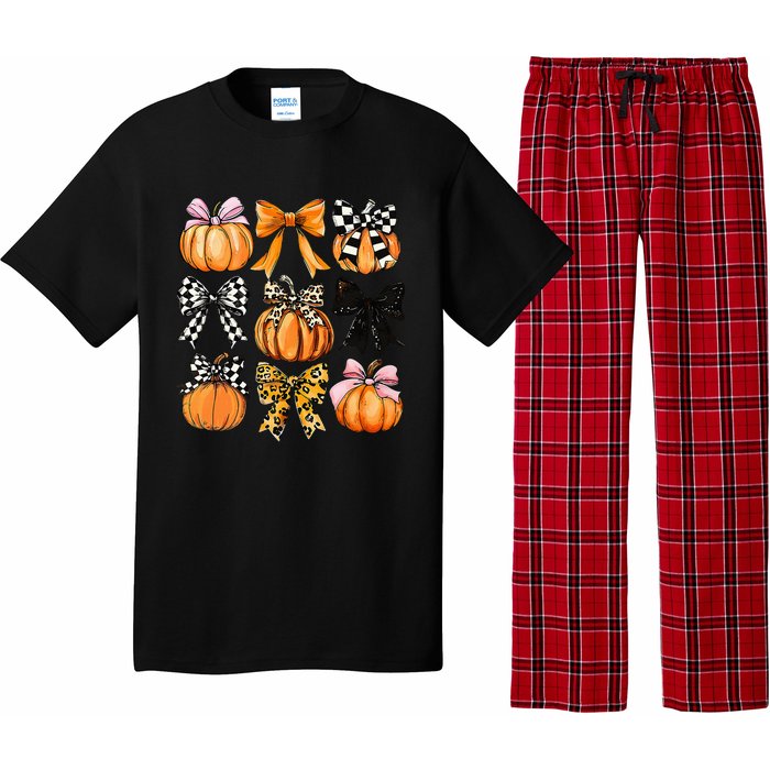 Cute Coquette Bows Pumpkin Season Halloween Autumn Fall Pajama Set