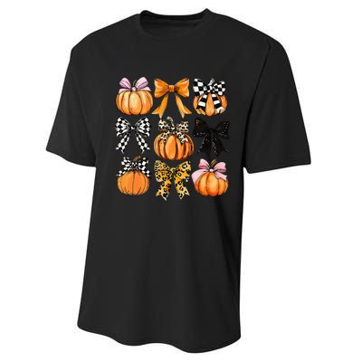 Cute Coquette Bows Pumpkin Season Halloween Autumn Fall Performance Sprint T-Shirt