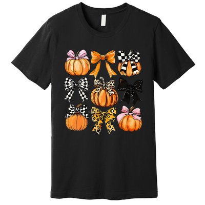 Cute Coquette Bows Pumpkin Season Halloween Autumn Fall Premium T-Shirt