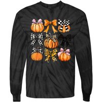 Cute Coquette Bows Pumpkin Season Halloween Autumn Fall Tie-Dye Long Sleeve Shirt