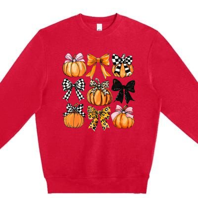 Cute Coquette Bows Pumpkin Season Halloween Autumn Fall Premium Crewneck Sweatshirt