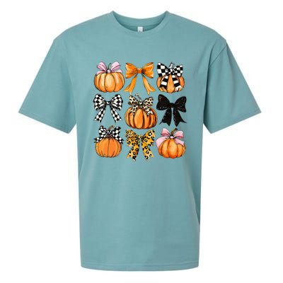 Cute Coquette Bows Pumpkin Season Halloween Autumn Fall Sueded Cloud Jersey T-Shirt