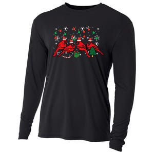 Christmas Cardinal Birds Santa Cute Xmas Cooling Performance Long Sleeve Crew