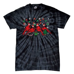 Christmas Cardinal Birds Santa Cute Xmas Tie-Dye T-Shirt