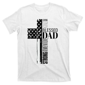 Cool Christian Blessed Dad Cross American Flag Fathers Day T-Shirt