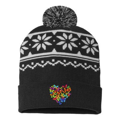 Colorful Cute Butterfly Heart Butterflies USA-Made Snowflake Beanie