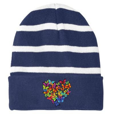 Colorful Cute Butterfly Heart Butterflies Striped Beanie with Solid Band