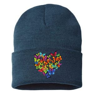 Colorful Cute Butterfly Heart Butterflies Sustainable Knit Beanie