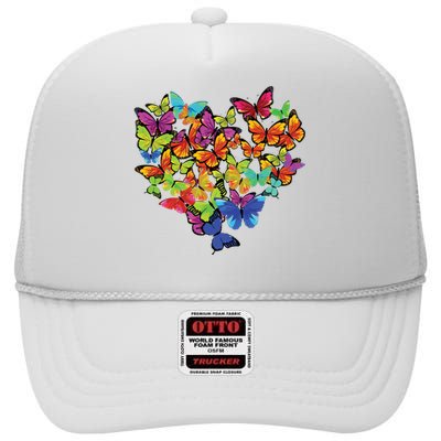 Colorful Cute Butterfly Heart Butterflies High Crown Mesh Back Trucker Hat