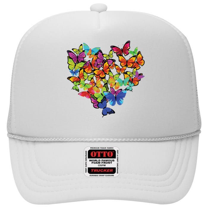 Colorful Cute Butterfly Heart Butterflies High Crown Mesh Back Trucker Hat