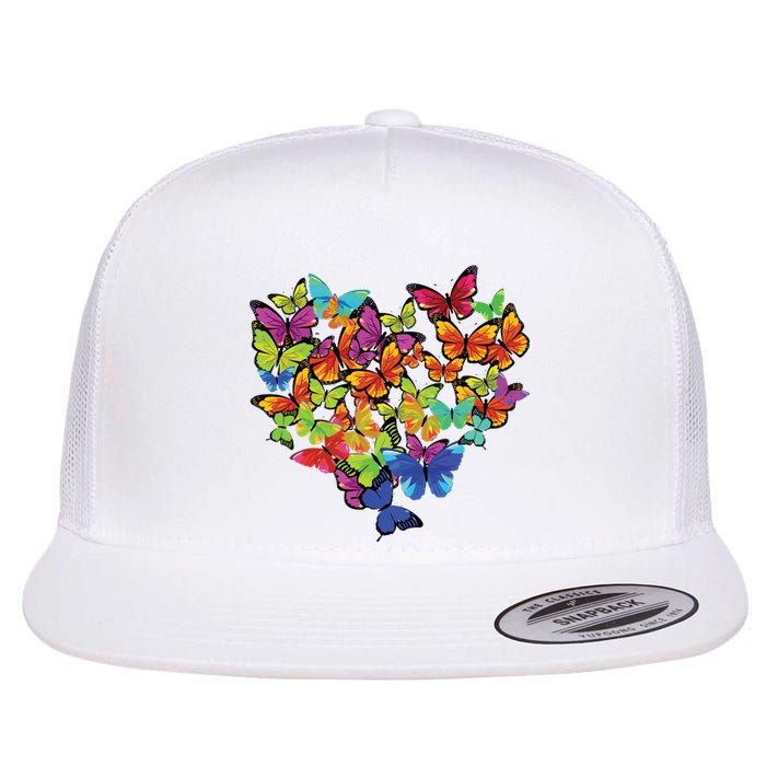 Colorful Cute Butterfly Heart Butterflies Flat Bill Trucker Hat