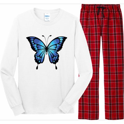 Cute Colorful Blue Butterfly Long Sleeve Pajama Set