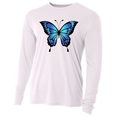 Cute Colorful Blue Butterfly Cooling Performance Long Sleeve Crew