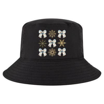 Christmas Coquette Bows With Snow Flake Cute Blue Bows Cool Gift Cool Comfort Performance Bucket Hat