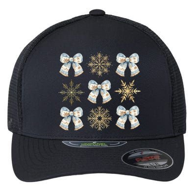 Christmas Coquette Bows With Snow Flake Cute Blue Bows Cool Gift Flexfit Unipanel Trucker Cap