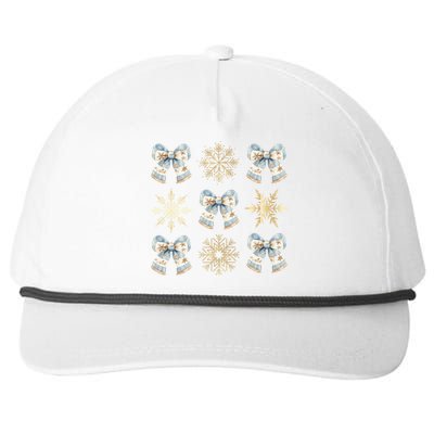 Christmas Coquette Bows With Snow Flake Cute Blue Bows Cool Gift Snapback Five-Panel Rope Hat