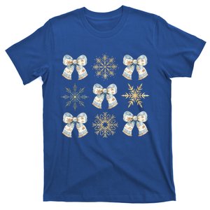 Christmas Coquette Bows With Snow Flake Cute Blue Bows Cool Gift T-Shirt