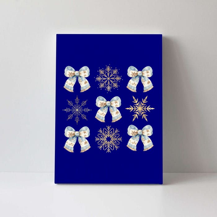 Christmas Coquette Bows With Snow Flake Cute Blue Bows Cool Gift Canvas