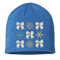 Christmas Coquette Bows With Snow Flake Cute Blue Bows Cool Gift Sustainable Beanie