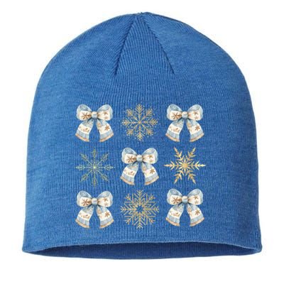 Christmas Coquette Bows With Snow Flake Cute Blue Bows Cool Gift Sustainable Beanie