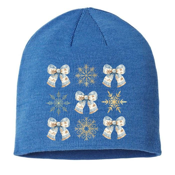 Christmas Coquette Bows With Snow Flake Cute Blue Bows Cool Gift Sustainable Beanie