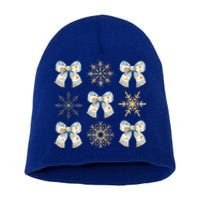 Christmas Coquette Bows With Snow Flake Cute Blue Bows Cool Gift Short Acrylic Beanie